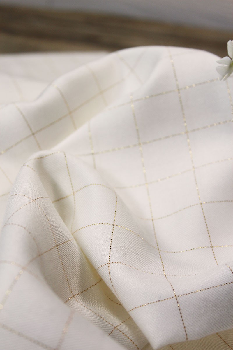 Tissu Carreaux Nacre Lurex Doré Sergé