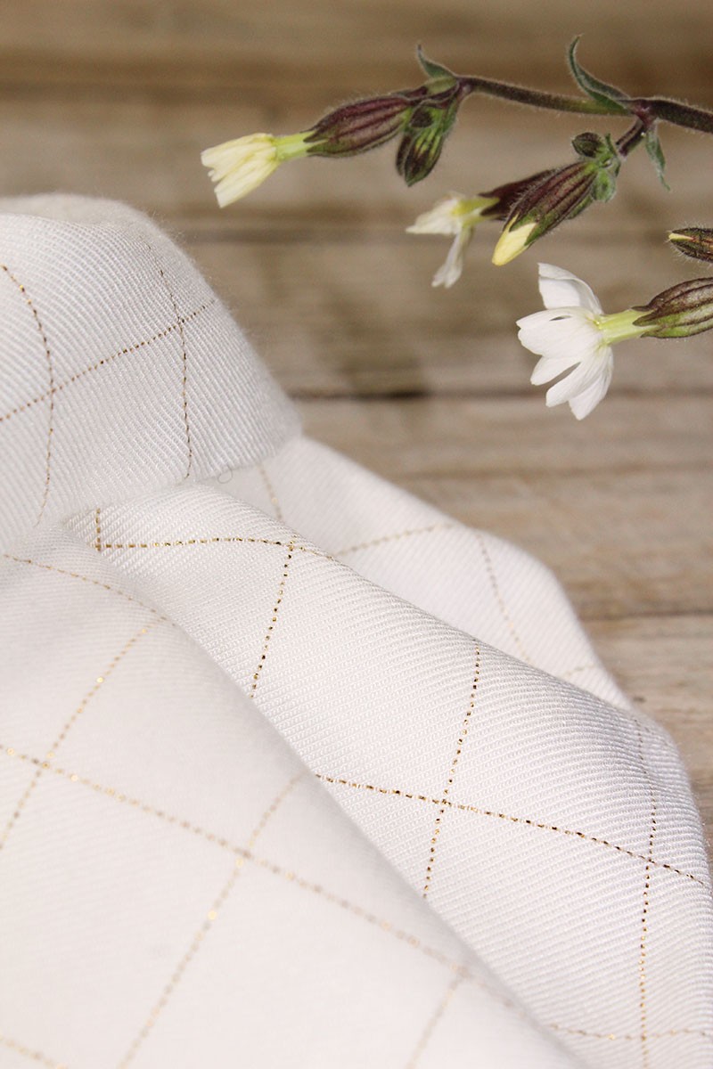 Tissu Carreaux Nacre Lurex Doré Sergé