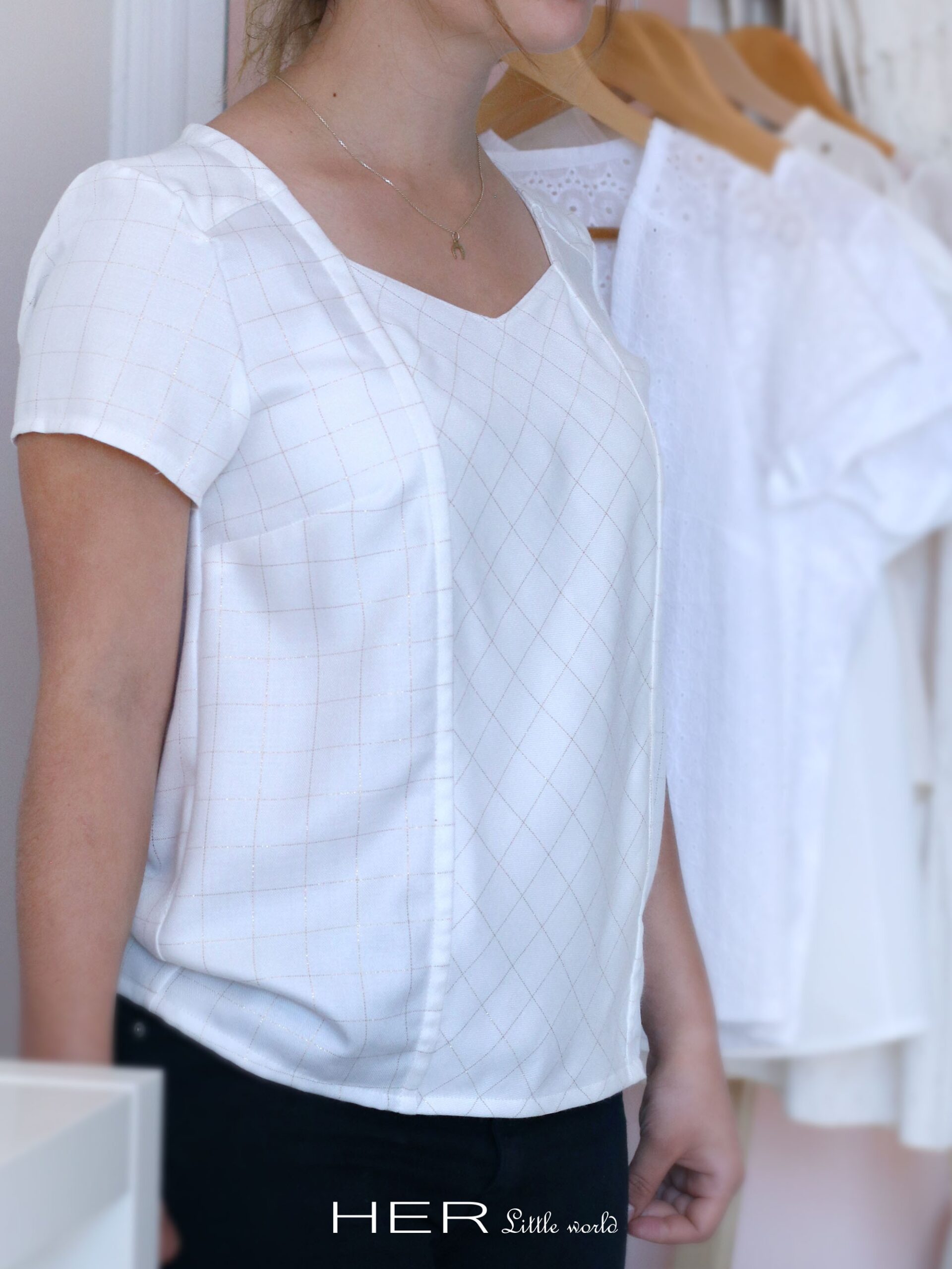 Tissu Carreaux Nacre Lurex Doré Sergé