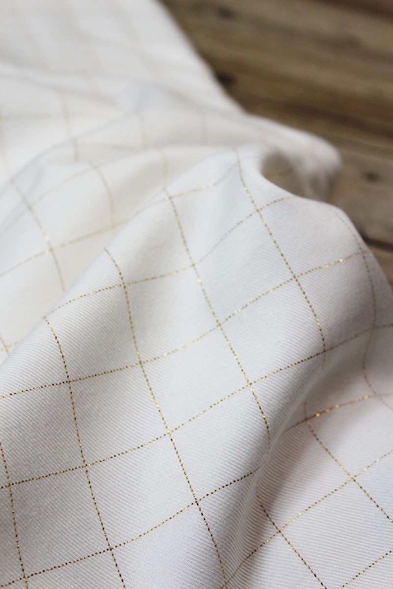 Tissu Carreaux Nacre Lurex Doré Sergé