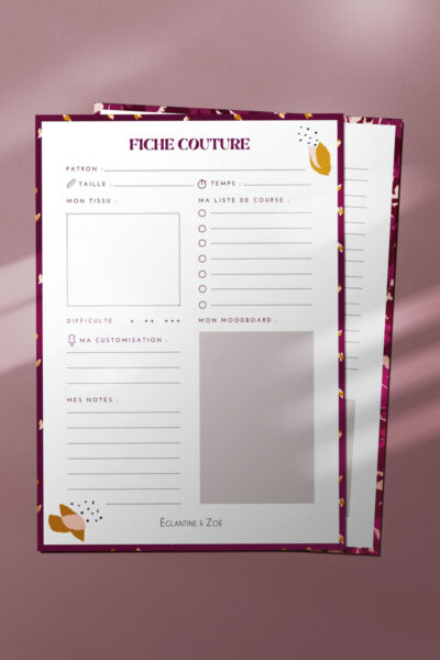 pack papeterie la vie en rose A4 a imprimer avec motif Fago Muroise et Flora Bordeaux eglantine et zoe