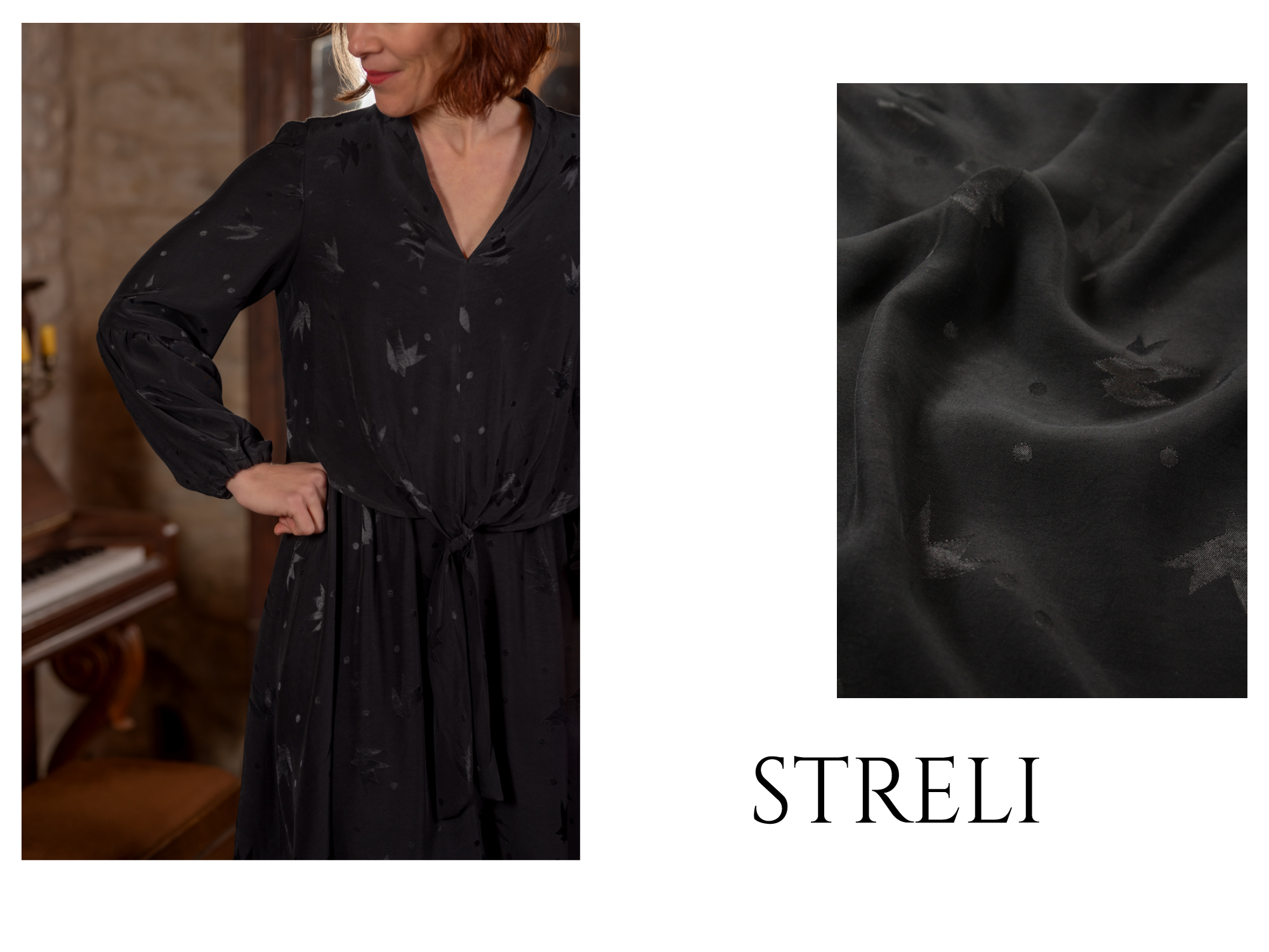 lookbook collection L'écrin Eglantine et Zoé tissu jacquard de viscose noir réglisse