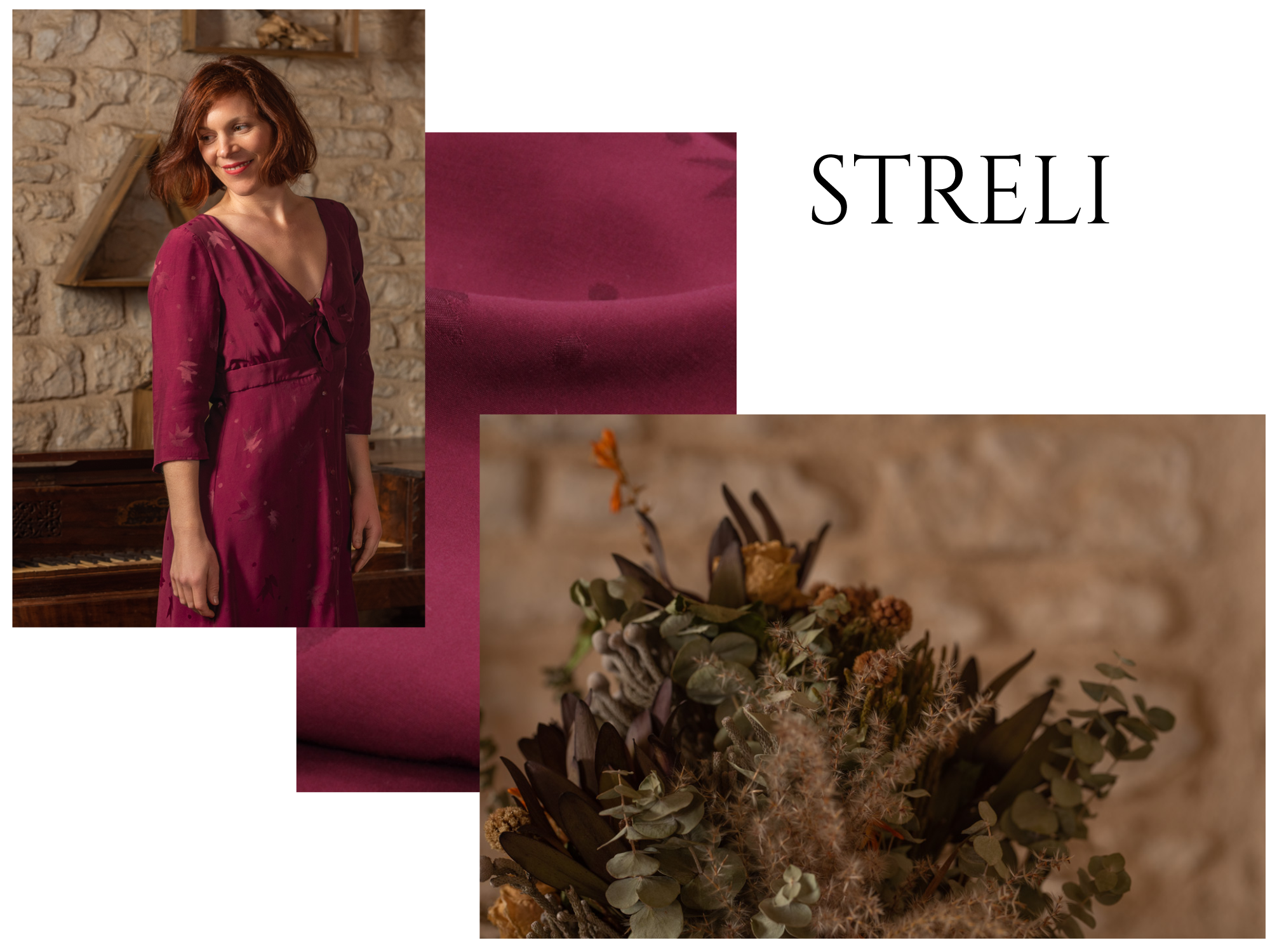 lookbook collection L'écrin Eglantine et Zoé tissu jacquard de viscose bordeaux