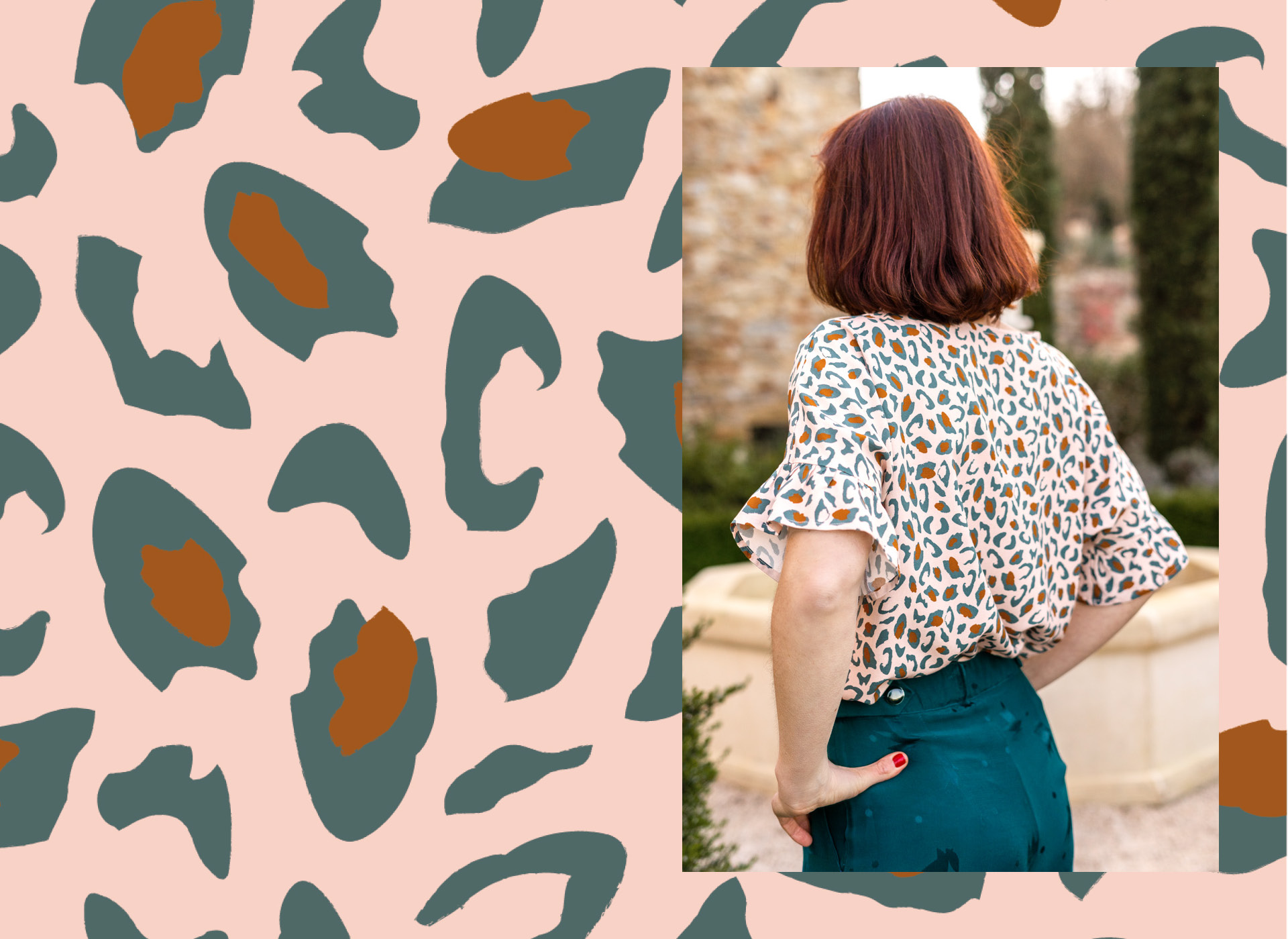 lookbook bagheera collection tissus léopard Eglantine et Zoé viscose bagheera vert eucalyptus