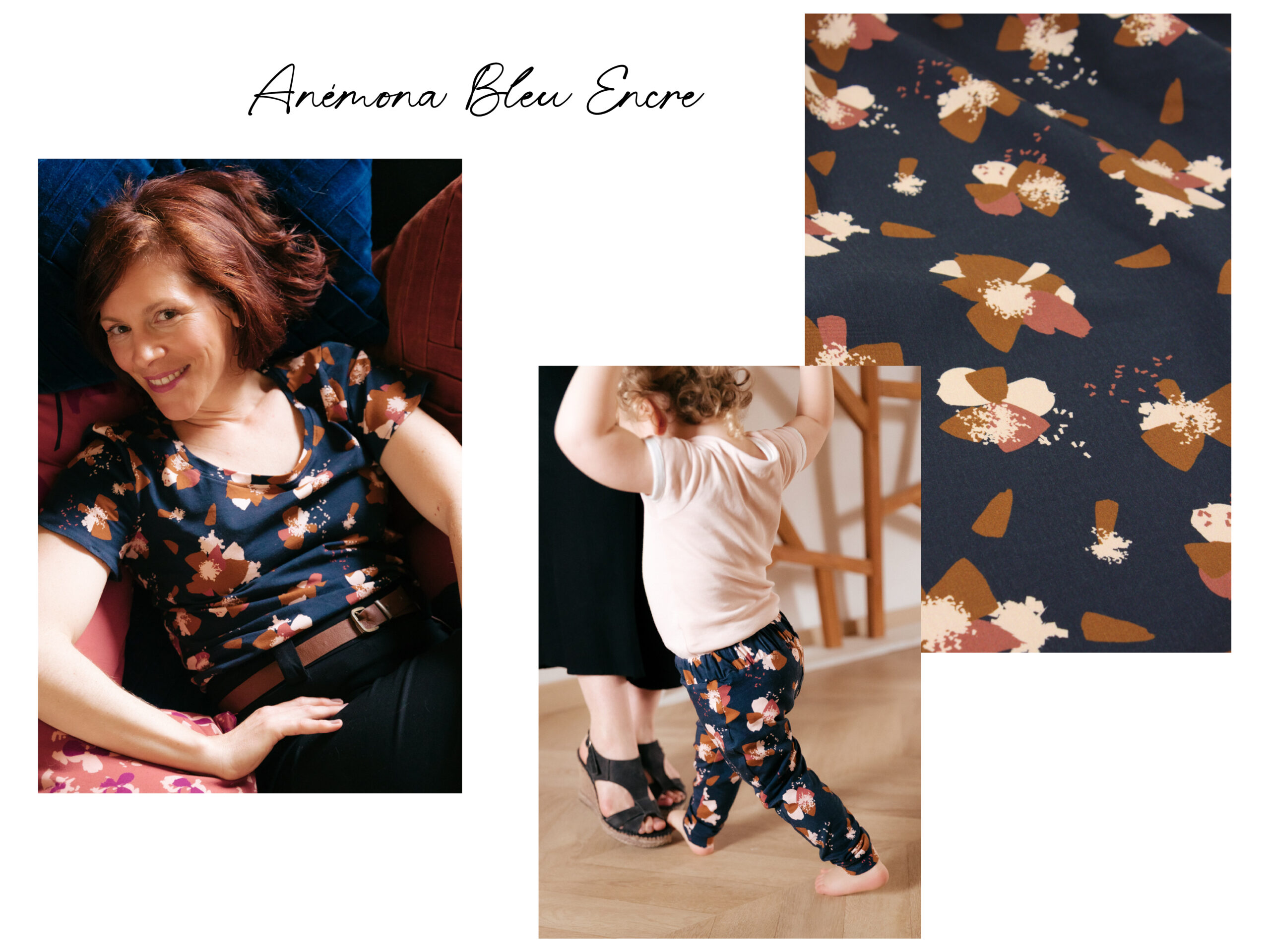 lookbook collection maille anémona d'automne Eglantine et Zoe jersey de coton bio bleu encre