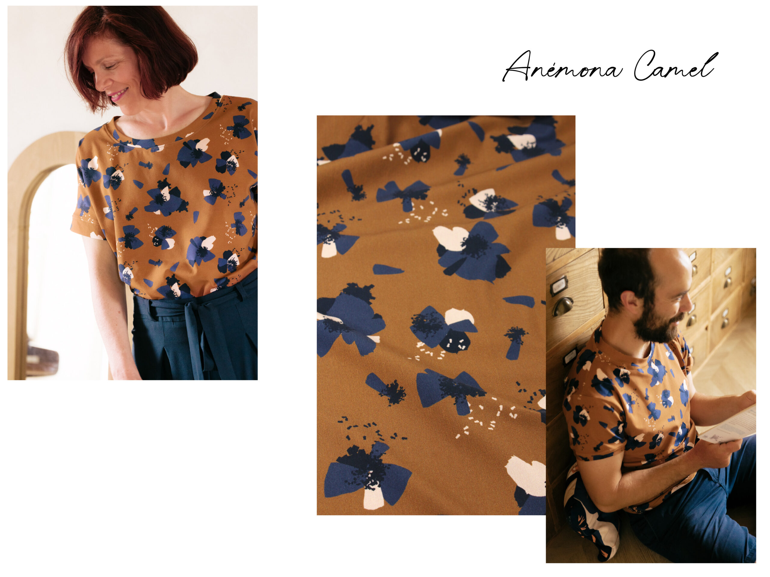 lookbook collection maille anémona d'automne Eglantine et Zoe jersey de coton bio camel