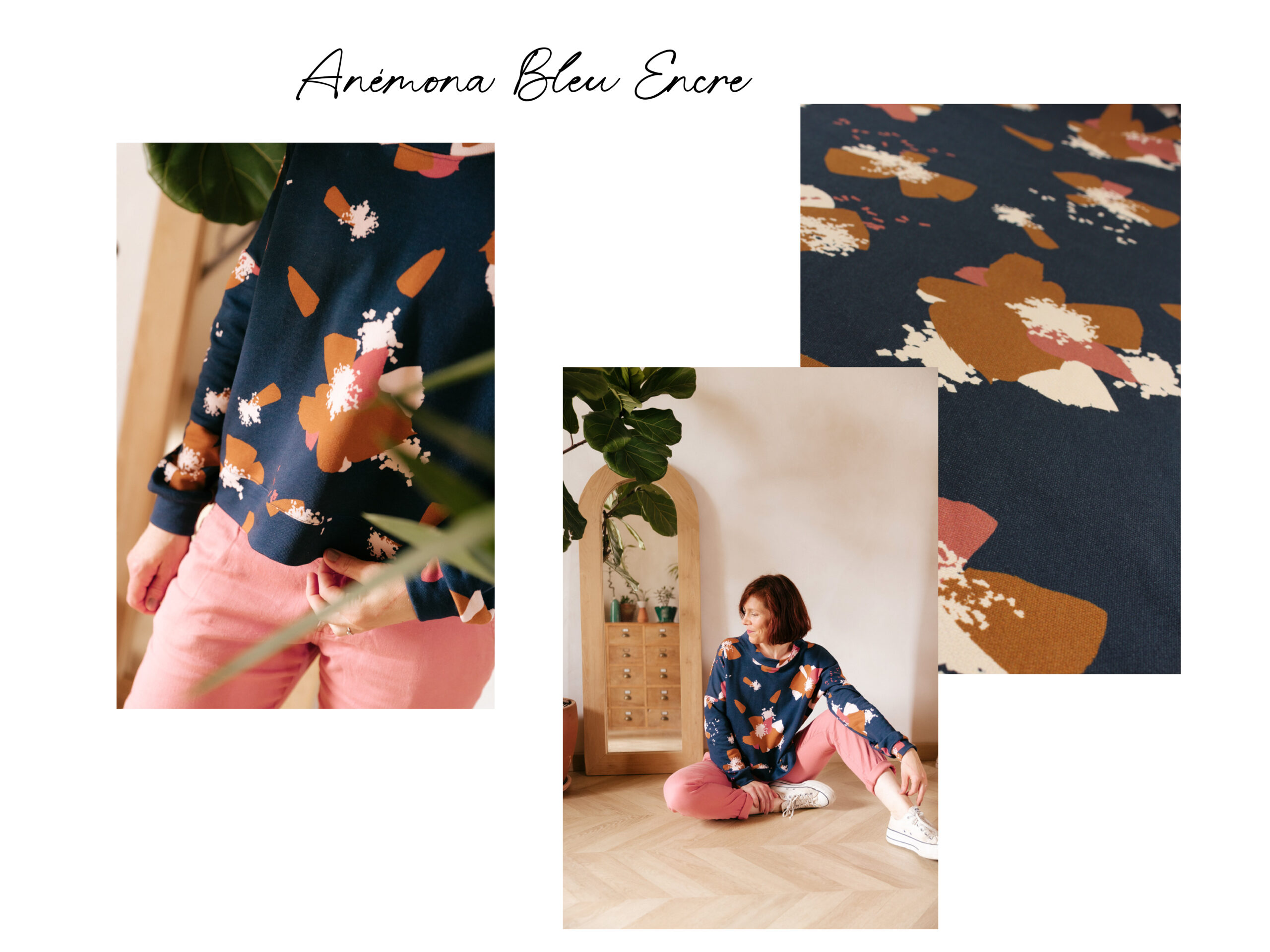 lookbook collection maille anémona d'automne Eglantine et Zoe sweat de coton bio bleu encre